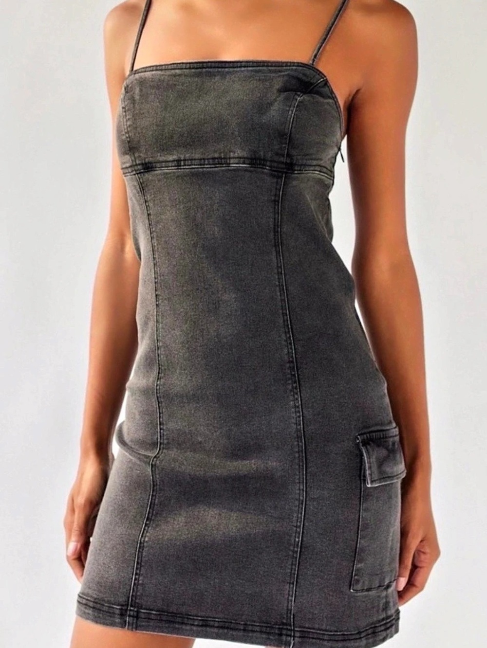 Urban Outfitters Denim Mini Dress in Black XS NWT